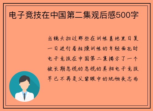 电子竞技在中国第二集观后感500字